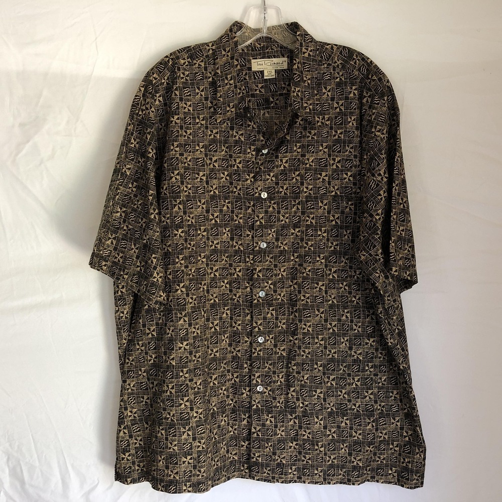 Tori Richard Shirt Mens 2XL Black Geometric Cotton Hawaiian Camp Aloha